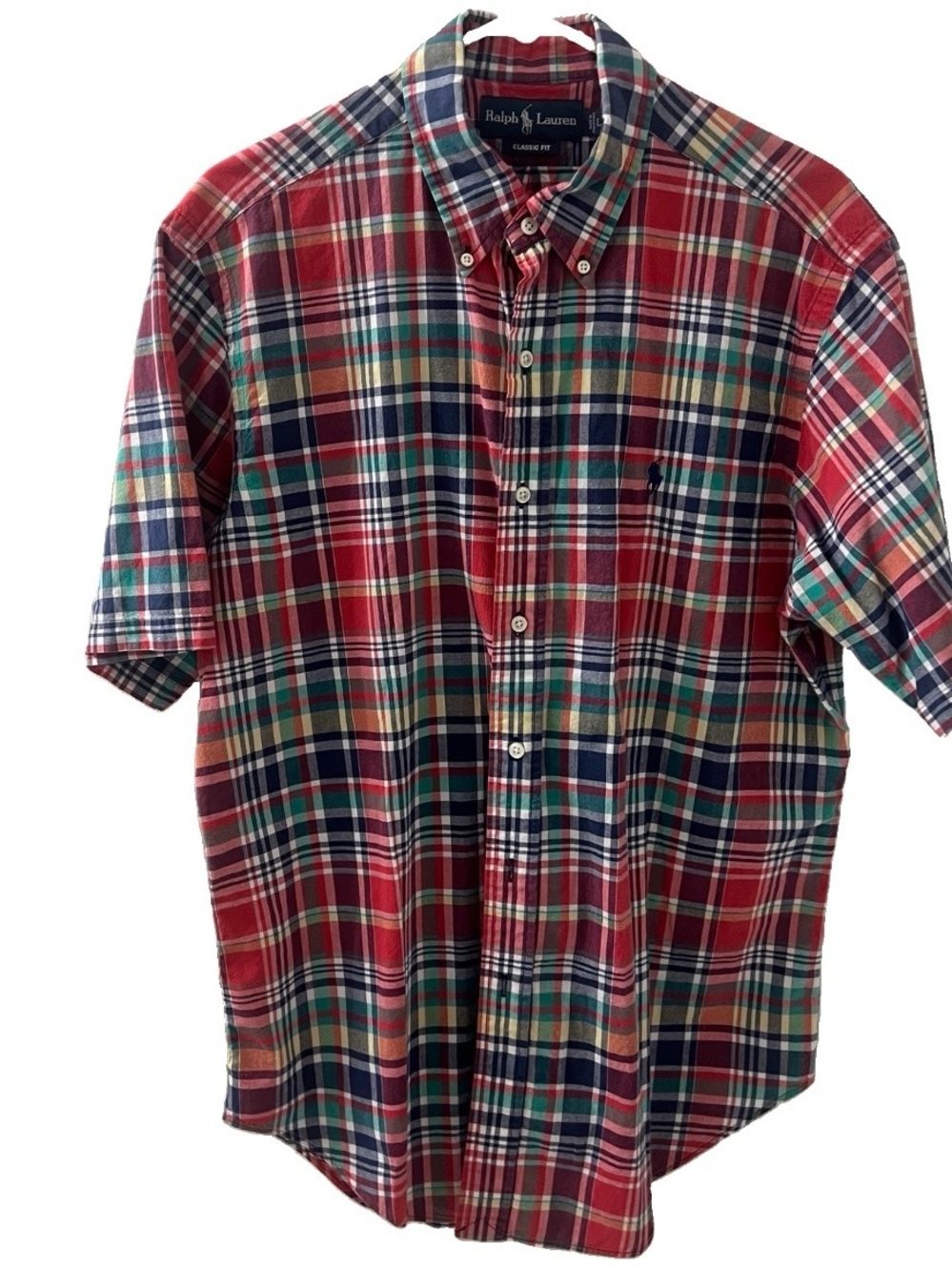 Ralph Lauren Men’s Cotton Plaid Red Blue Button Up Shirt Large Classic Fit